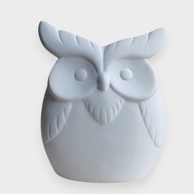 Duża Płaska Figurka Sowa do Malowania i Szkliwienia