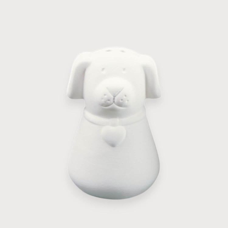 BARKO – zestaw solniczka i pieprzniczka pies z ceramiki biskwitowej, 3 i 2 otwory, zatyczki gumowe, H 8 cm